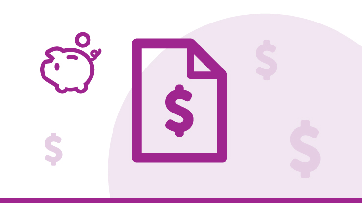 Purple paper with dollar sign icon and a piggy bank